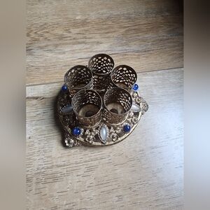 Sam Fink Vtg Jeweled Filigree Ormolu Vanity 5 Lipstick Holder Caddy Gold Tone